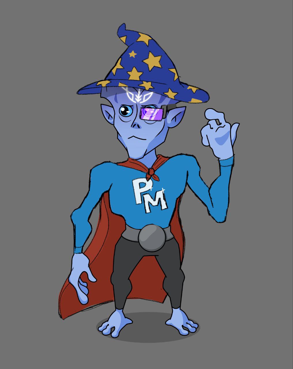 Original ONFT character art: a blue star-hatted wizard mascot illustrated for the Omni-X era